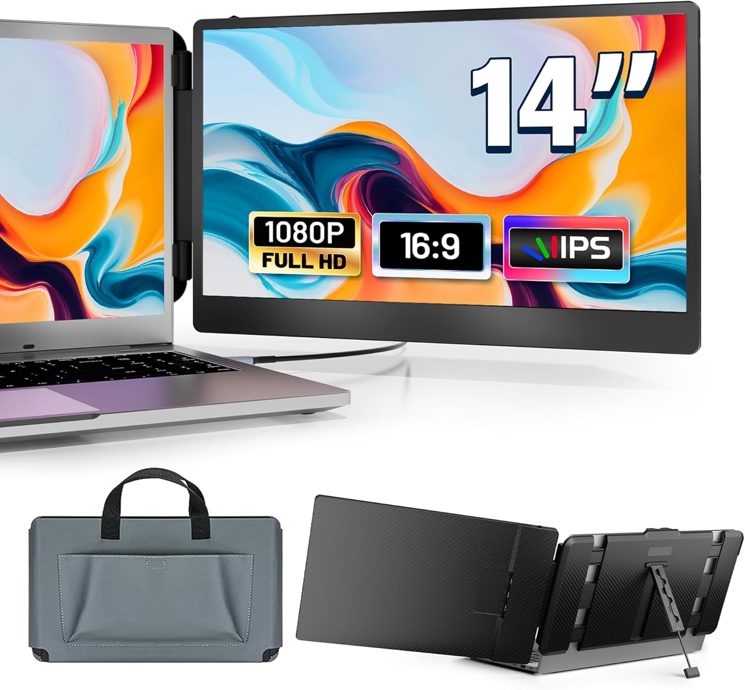 14" Laptop Monitor Extender, FHD 1080P IPS Dual Laptop Screen Extender, HDMI/USB...