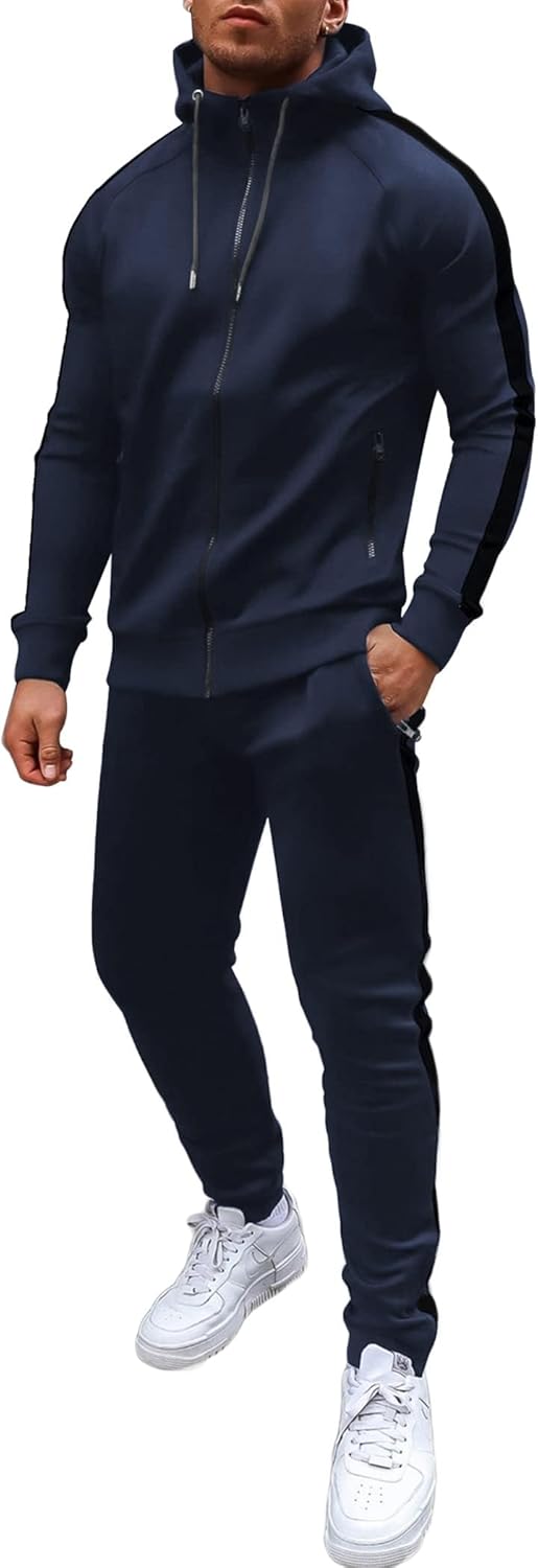 COOFANDY Tracksuit Mens with Zipper Pockets Full Zip Hoodie Sweatsuit 2 Pieces R...