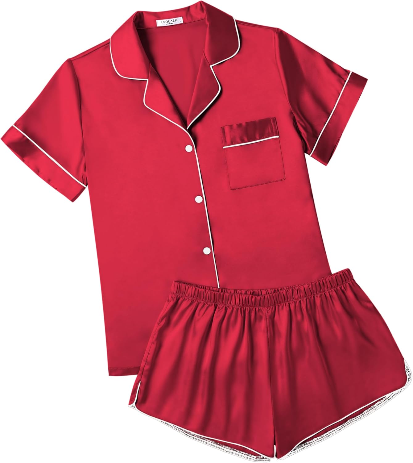 Ekouaer Womens Silk Satin Pajamas Short Sleeve Sleepwear Soft Button Down Lounge...
