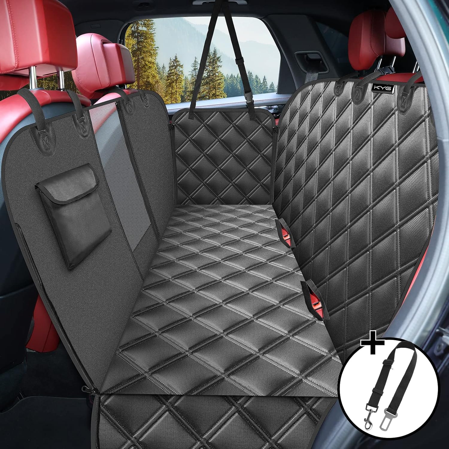 KYG Dog Car Seat Cover Dog Hammock For Car Back Seats With Side Protection And M...