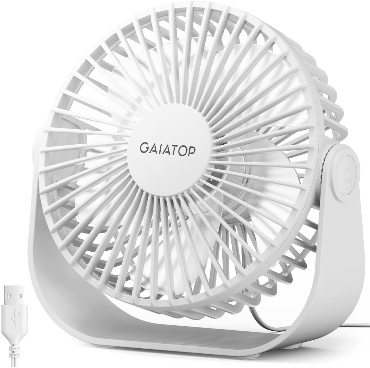 Gaiatop USB Desk Fan, 3 Speeds Strong Airflow, 5.5 Inch Portable 90° Rotate Quie...