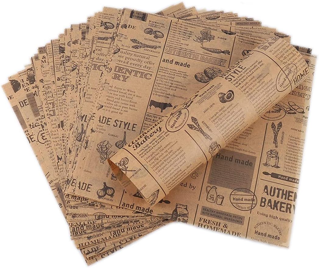 Hejo100PCS Greaseproof Paper Sheets, Burger Wrapping Oil Proof Papers, Old Newsp...