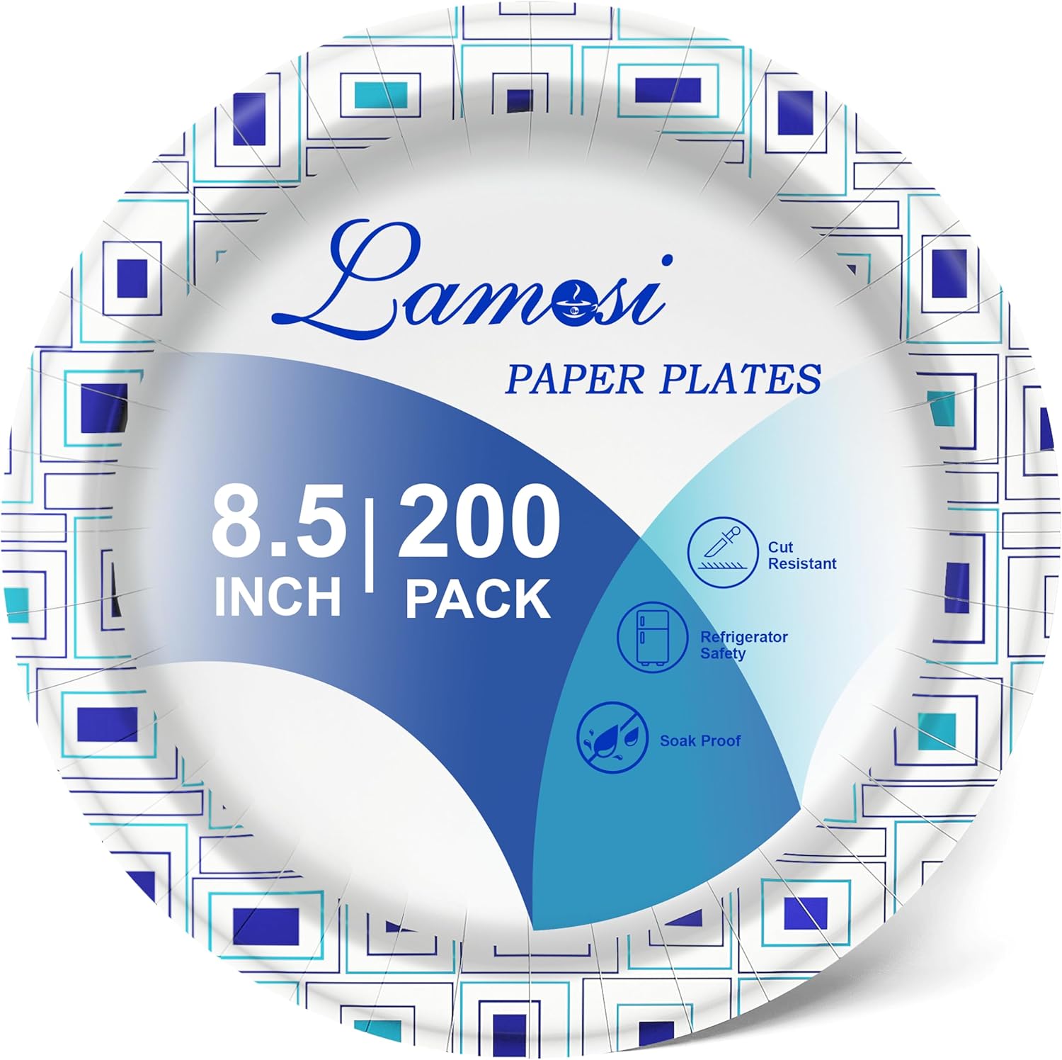 Lamosi 8.5 Inch Disposable Paper Plates, Paper Plates 200 Count, Soak Proof, Cut...