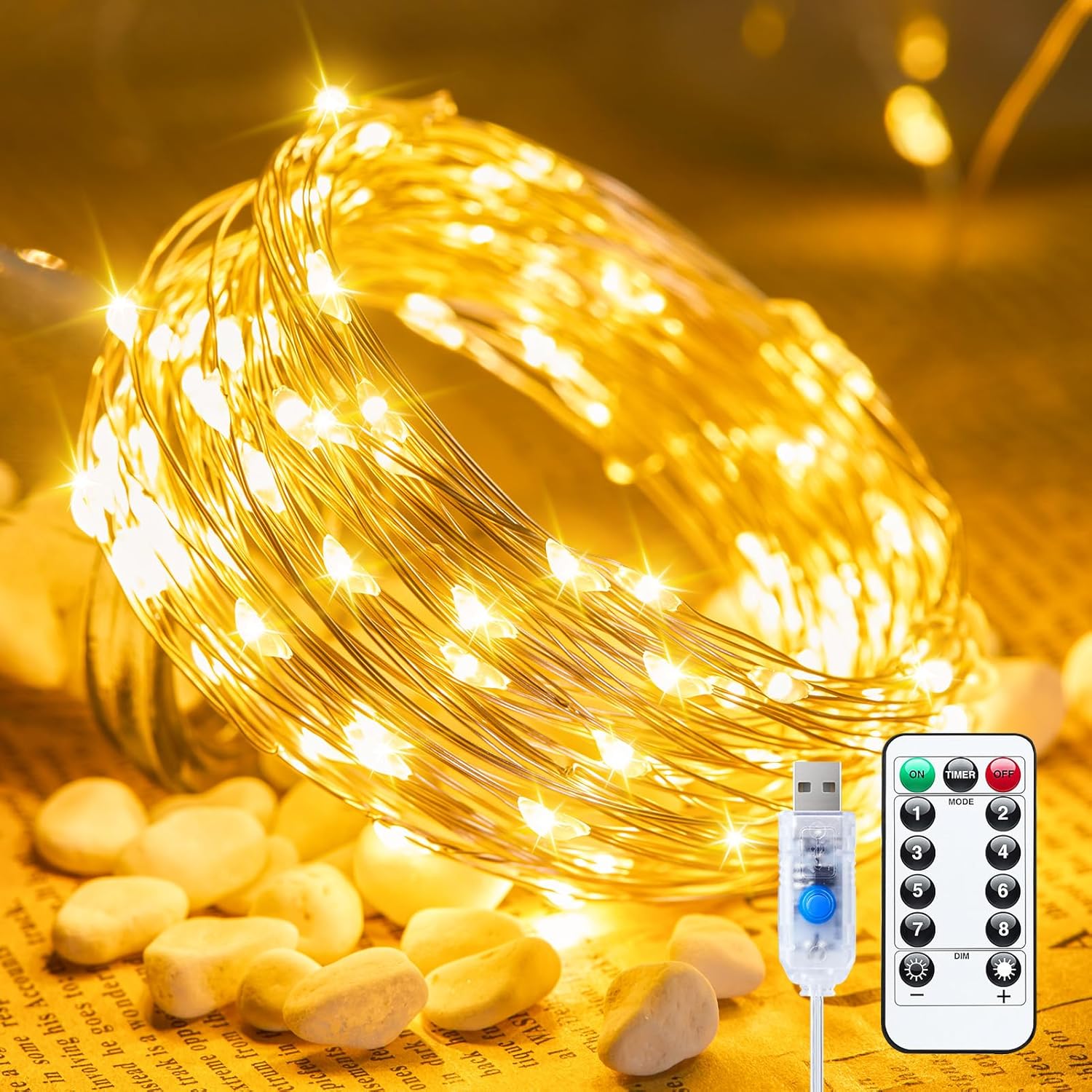 Minetom USB Fairy Lights Plug in, 33 ft 100 LED Twinkle String Lights with Remot...