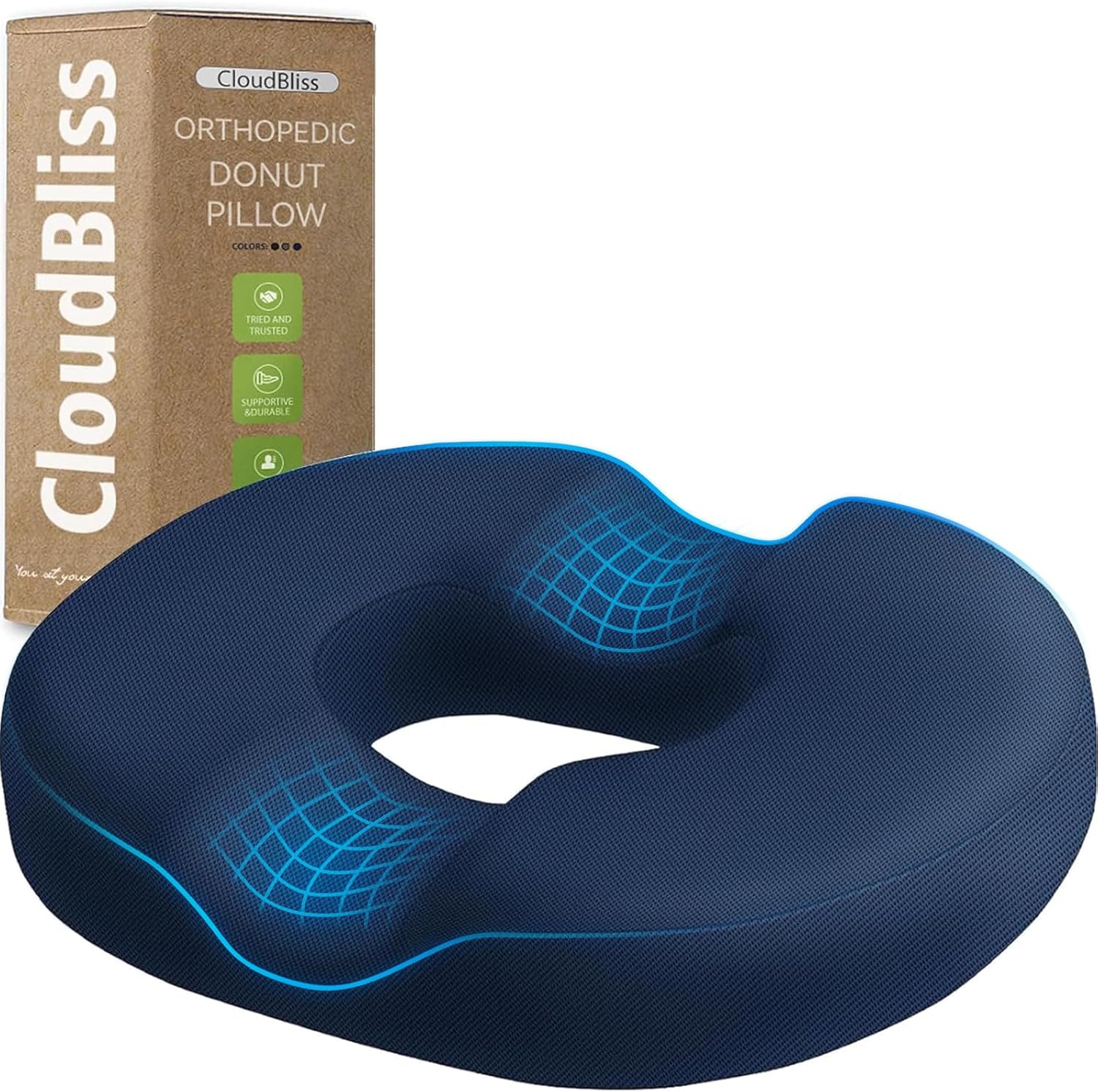 CloudBliss Donut Pillow Seat Cushion for Tailbone Pain Relief and Hemorrhoids, M...