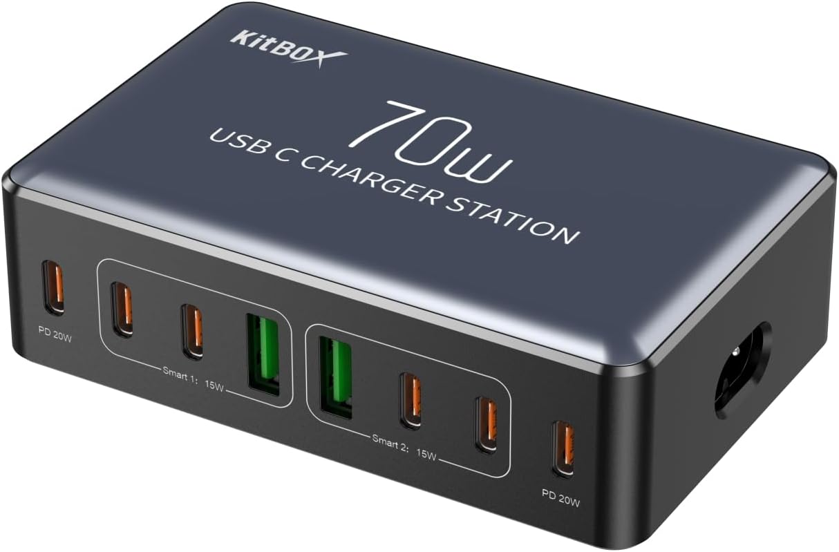 USB Charger Phone Charging Hub 70W 8-Port Multi USB-C Charging Station PD Fast C...