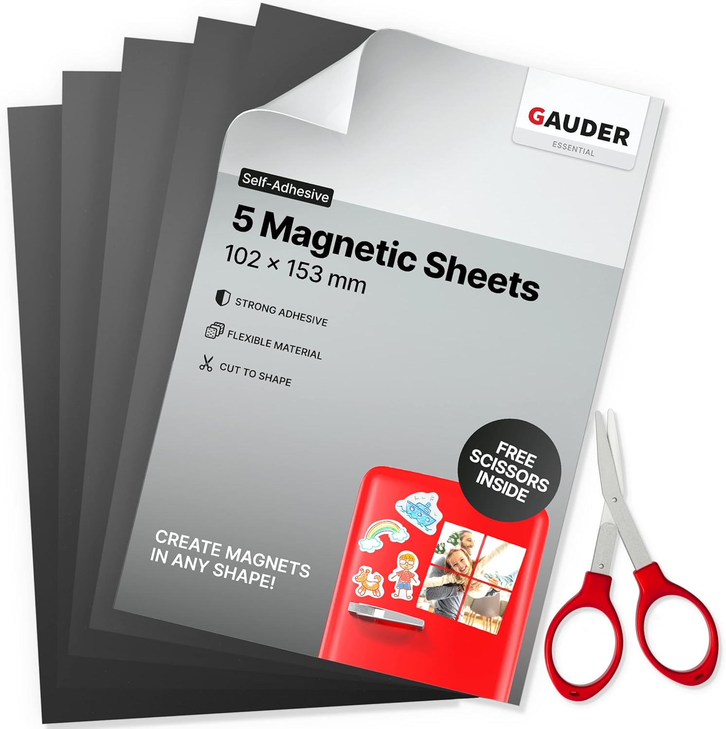 GAUDER Magnetic Sheets Self-Adhesive (10 x 15 cm – 5 Pieces) | Magnet Sheets | M...