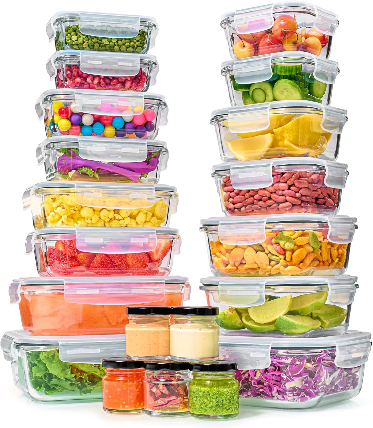 40pc Set Glass Food Storage Containers & Bowls with Airtight Lids - Leakproof BP...