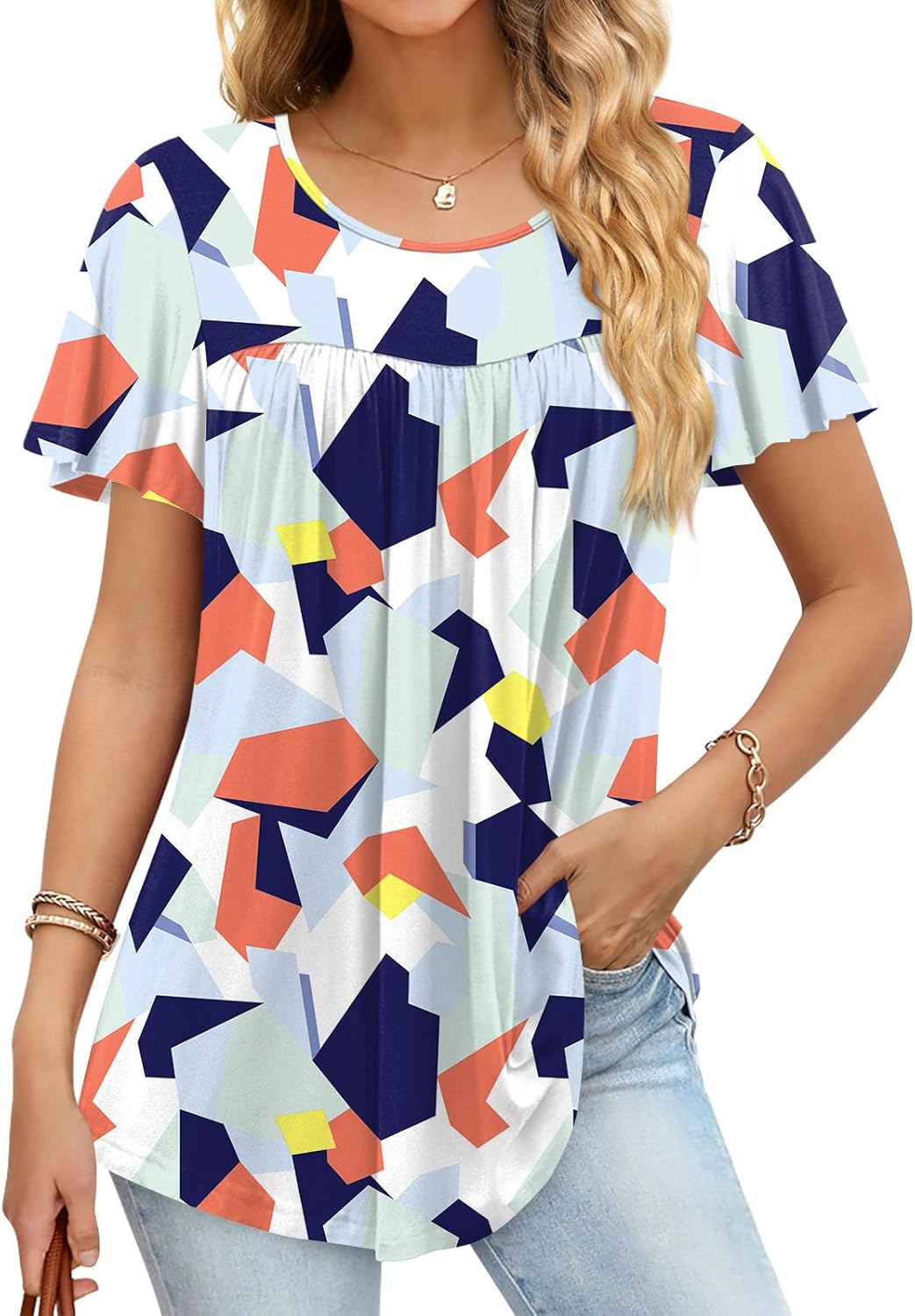 Anymiss 2025 Womens Spring Tunic Tops Summer Casual Dressy Short Sleeve Loose Fi...