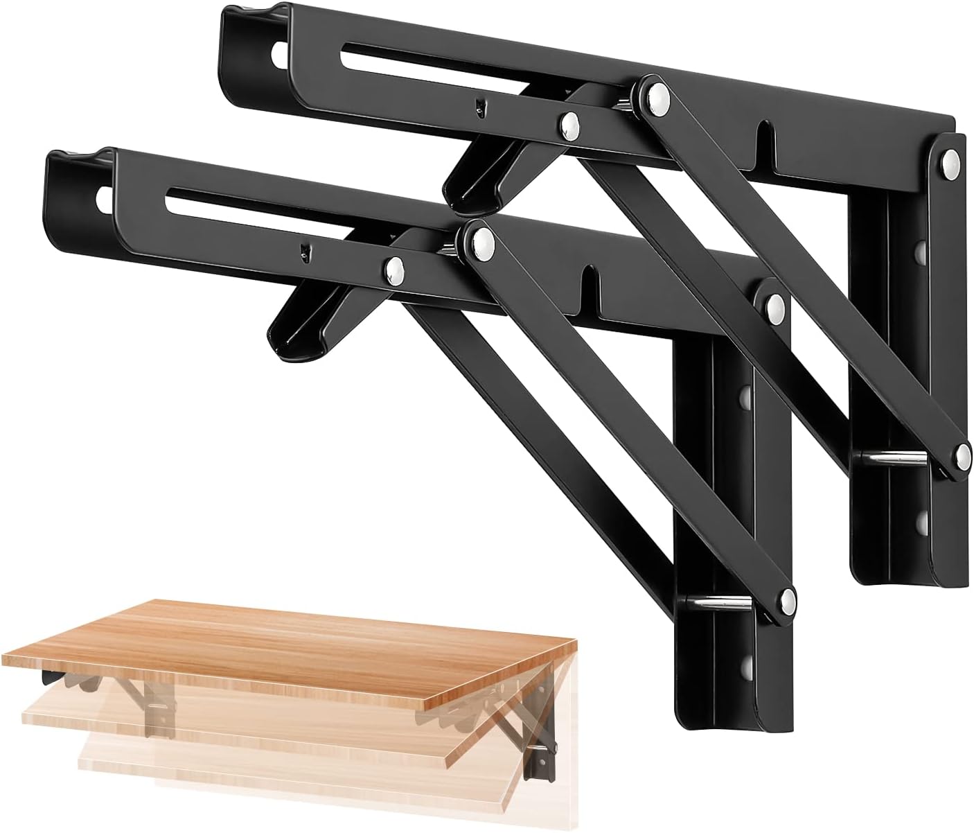 Ravinte Folding Shelf Brackets - Heavy Duty Shelf Brackets Matte Black 10 Inch C...