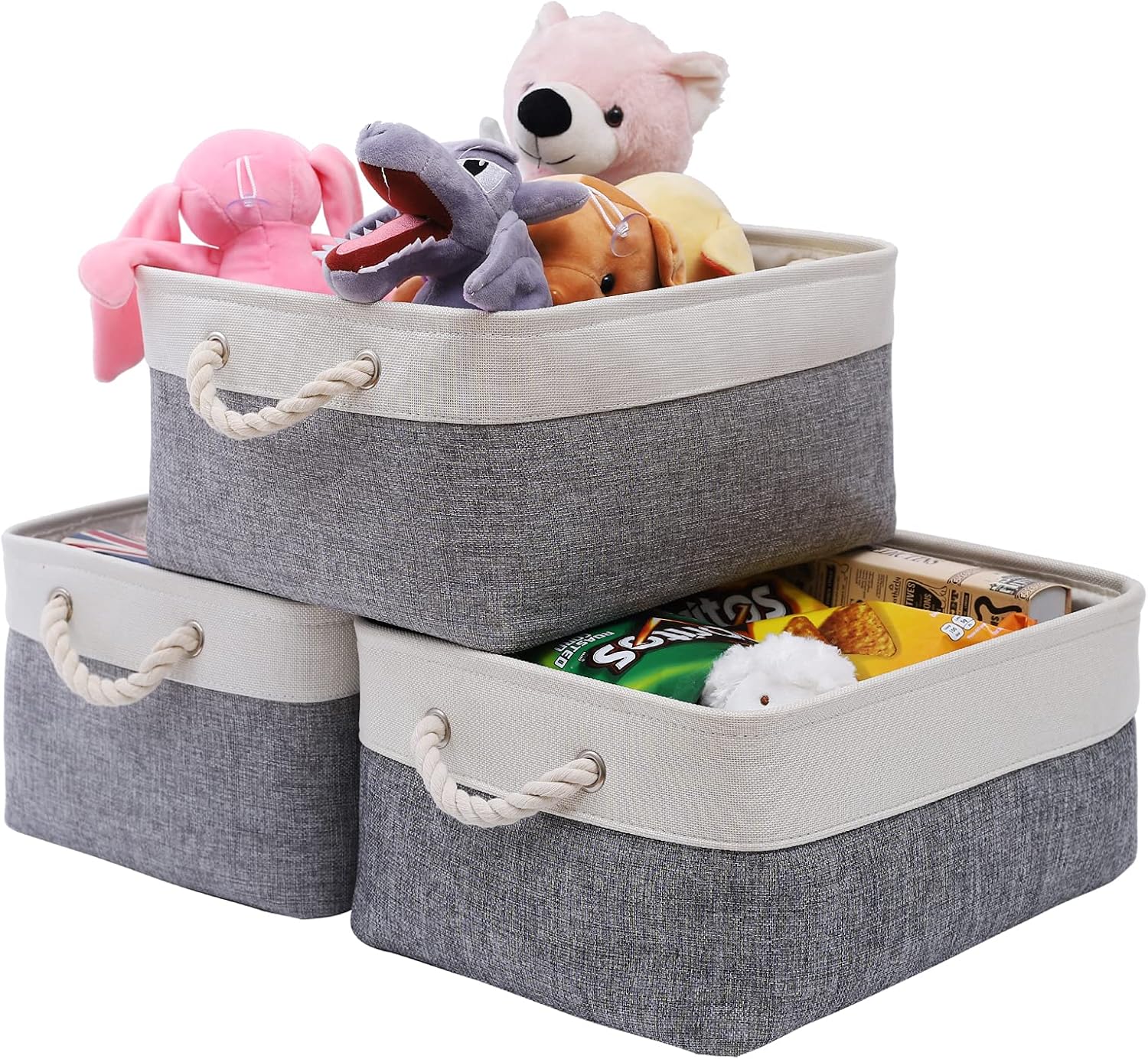 PWVMWM Small Fabric Storage Basket Set of 3, Waterproof Foldable Storage Baskets...