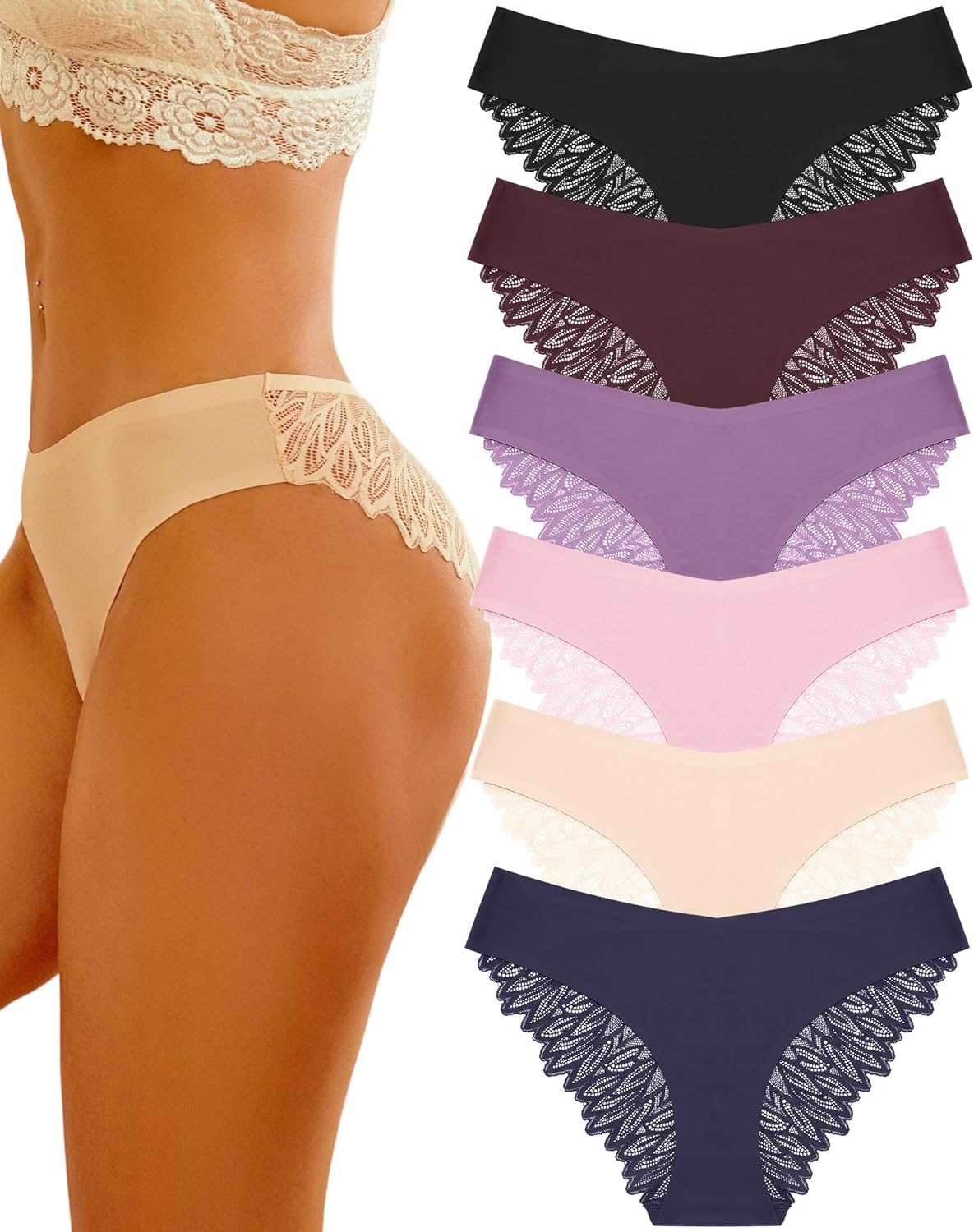 Sth Big Cheeky Underwear for Women Lace No Show Bikini Soft Breathe Seamless Pan...