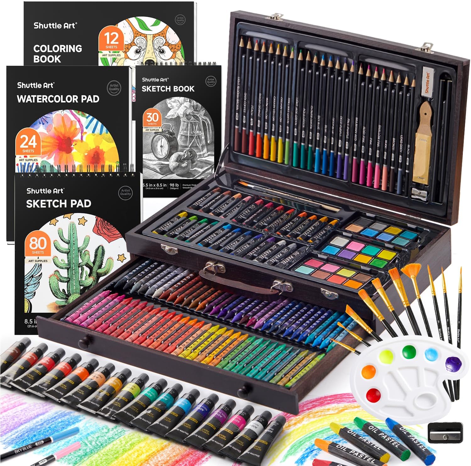 Shuttle Art 186 Piece Deluxe Art Set, Wooden Case, Art Supplies for Kids, Teens...