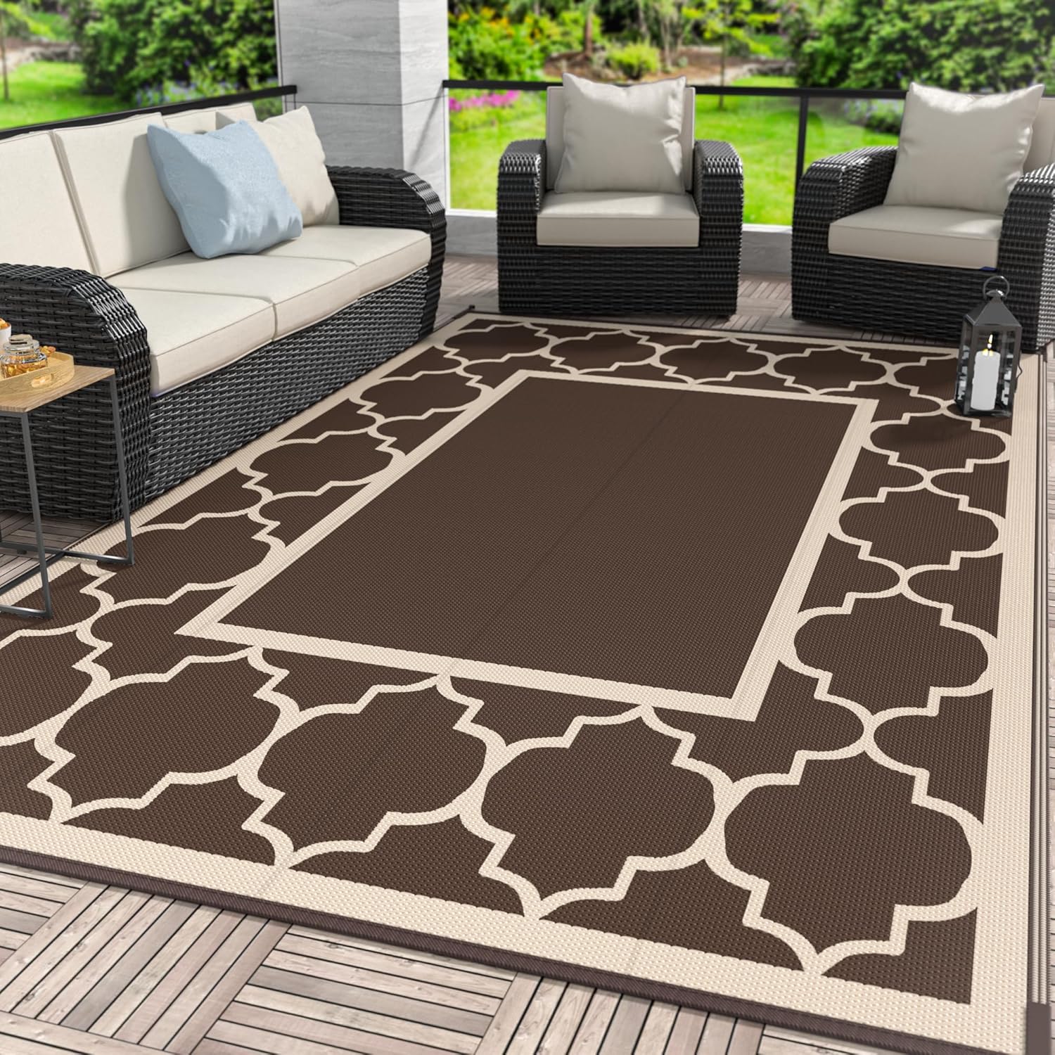 GENIMO Outdoor Rug 8' x 10' Patio Waterproof, Foldable Reversible Plastic Straw...
