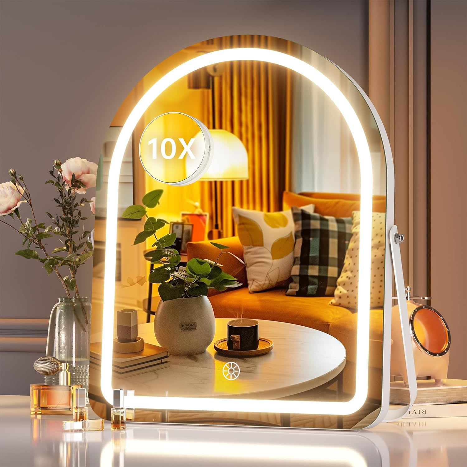 Hasipu Vanity Mirror with Lights, 12"× 14" Arched LED Makeup Mirror, Lighted Mak...