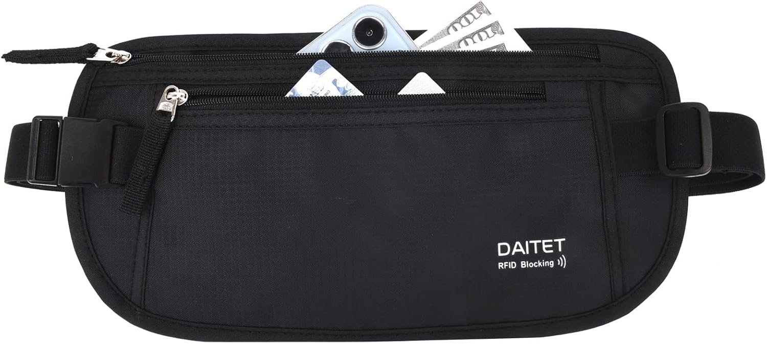 DAITET Money Belt - Passport Holder Secure Hidden Travel Wallet with RFID Blocki...