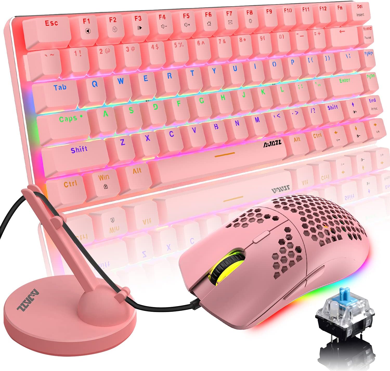 ZIYOU LANG Pink Gaming Keyboard and Mouse Combo,Rainbow LED Backlit Mechanical K...