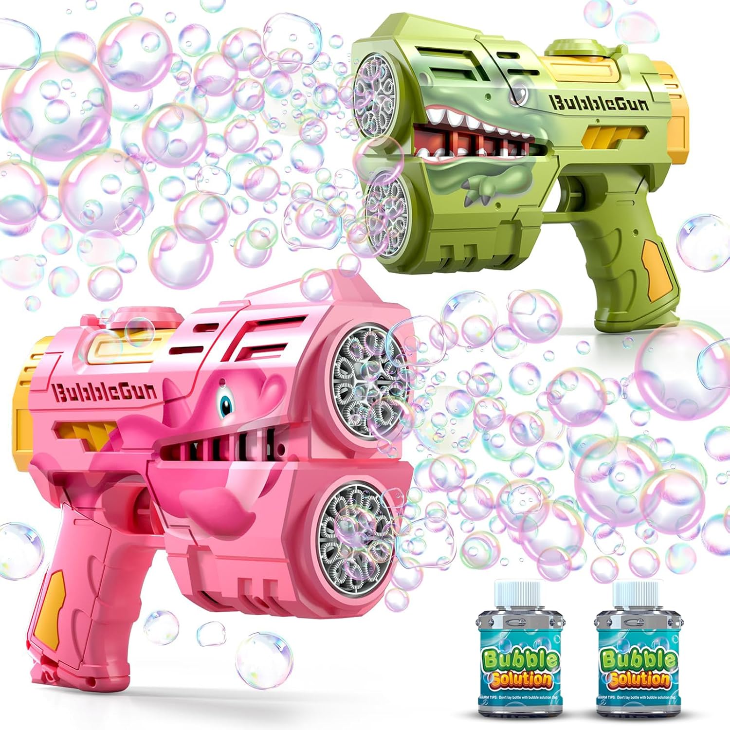 Jasny 2 Pack Rechargeable Dino Bubble Guns for Kids, LED Light Up Bubbles Machin...