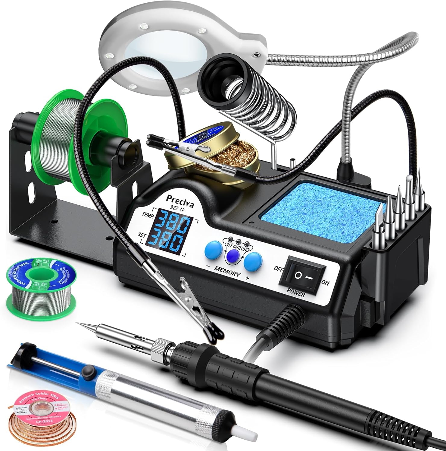 Soldering Iron Kit, Preciva 927IV Solder Station with Magnifiers and 2 Helping H...