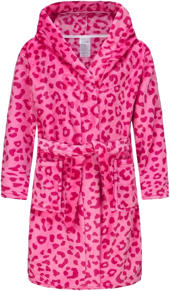 Boys Girls Robe Soft Fleece Hooded Bathrobe for Kids 9-10 Years Red