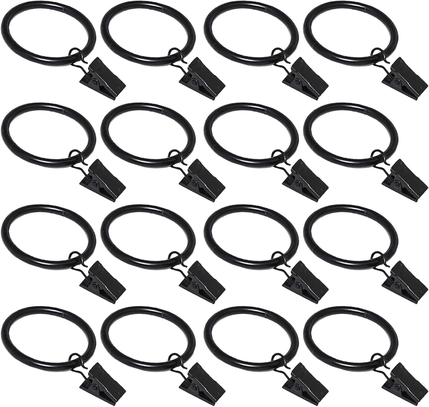 16 Pack Curtain Rings with Clips, Window Clip Rings Black Curtain Hooks Hangers...