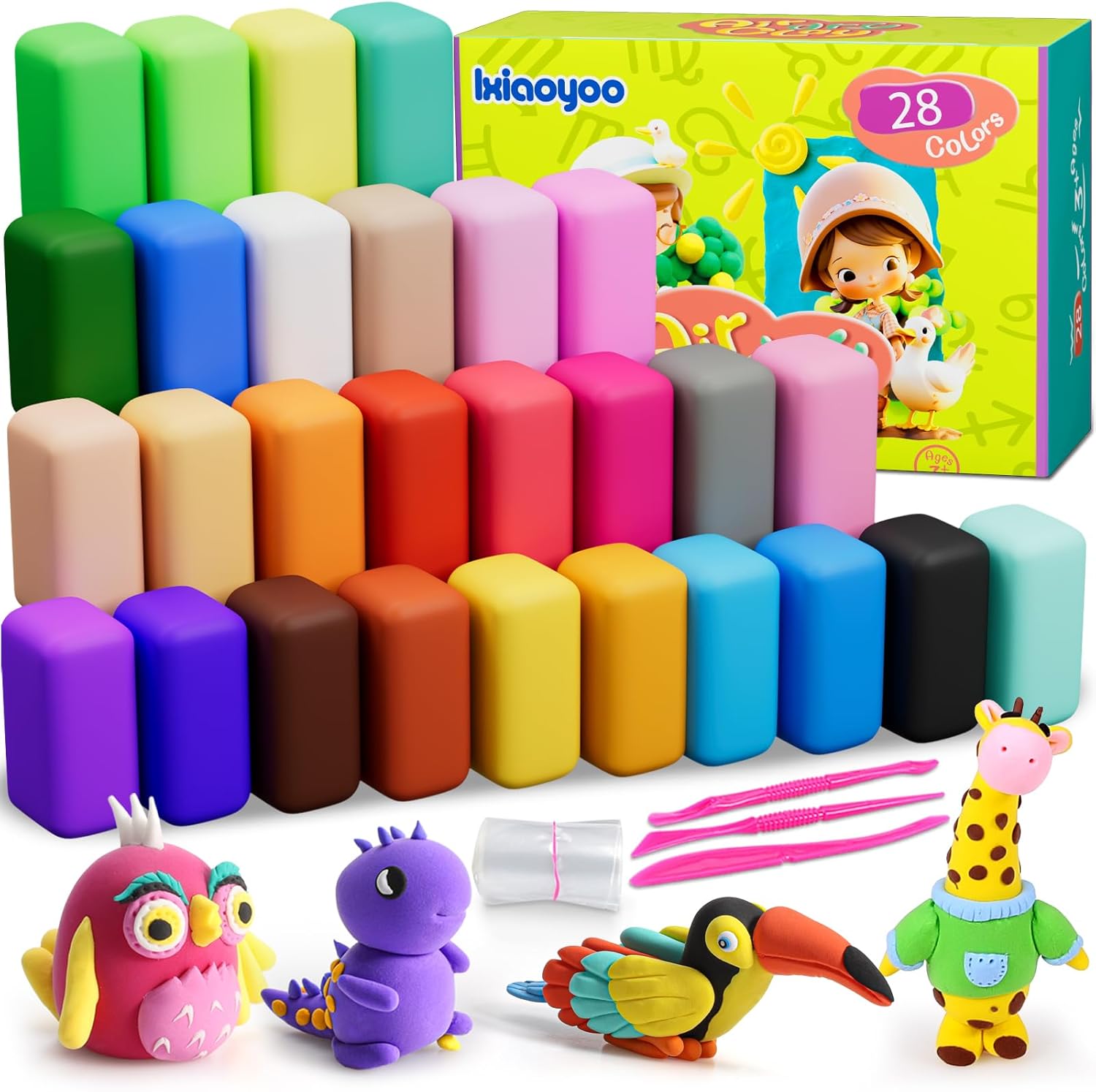 Ixiaoyoo Air Dry Clay Kit - 28 Colors Magic Clay, Molding Clay for Kids, Safe &...