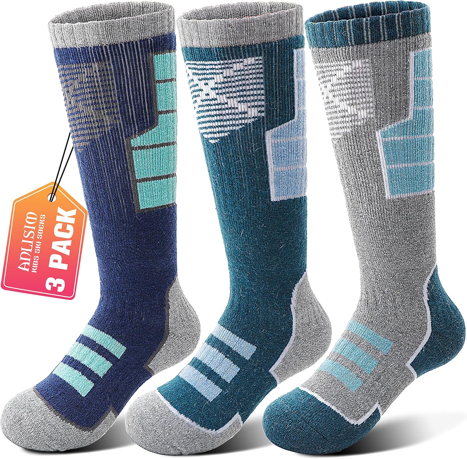 Anlisim Kids Merino Wool Ski Socks 3 Pairs Girls Boys Thermal Winter Warm Thick...