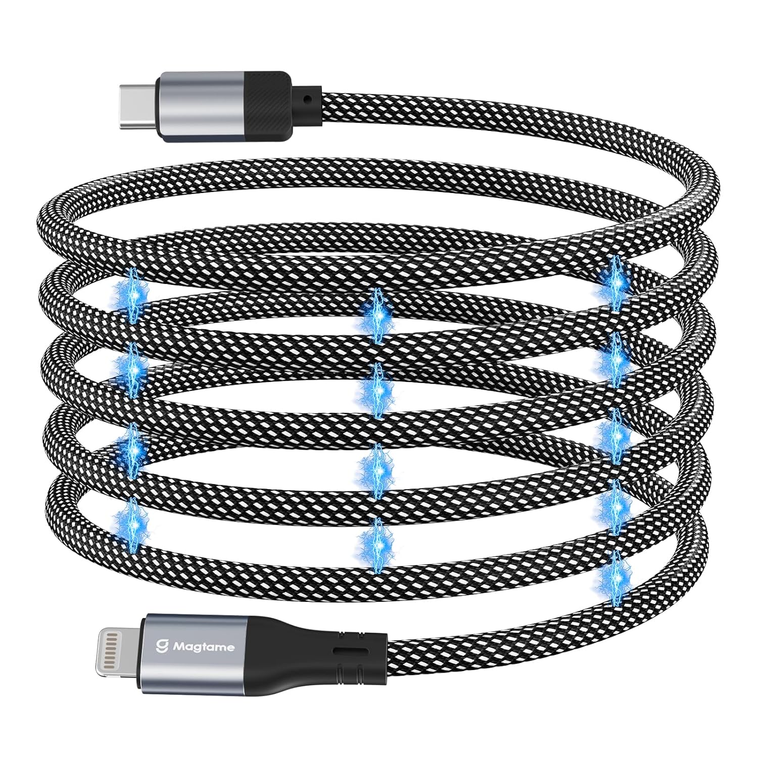 Magtame Magnetic USB C to Lightning Cable Coiled, 1M/3.3ft MFi Certified iPhone...