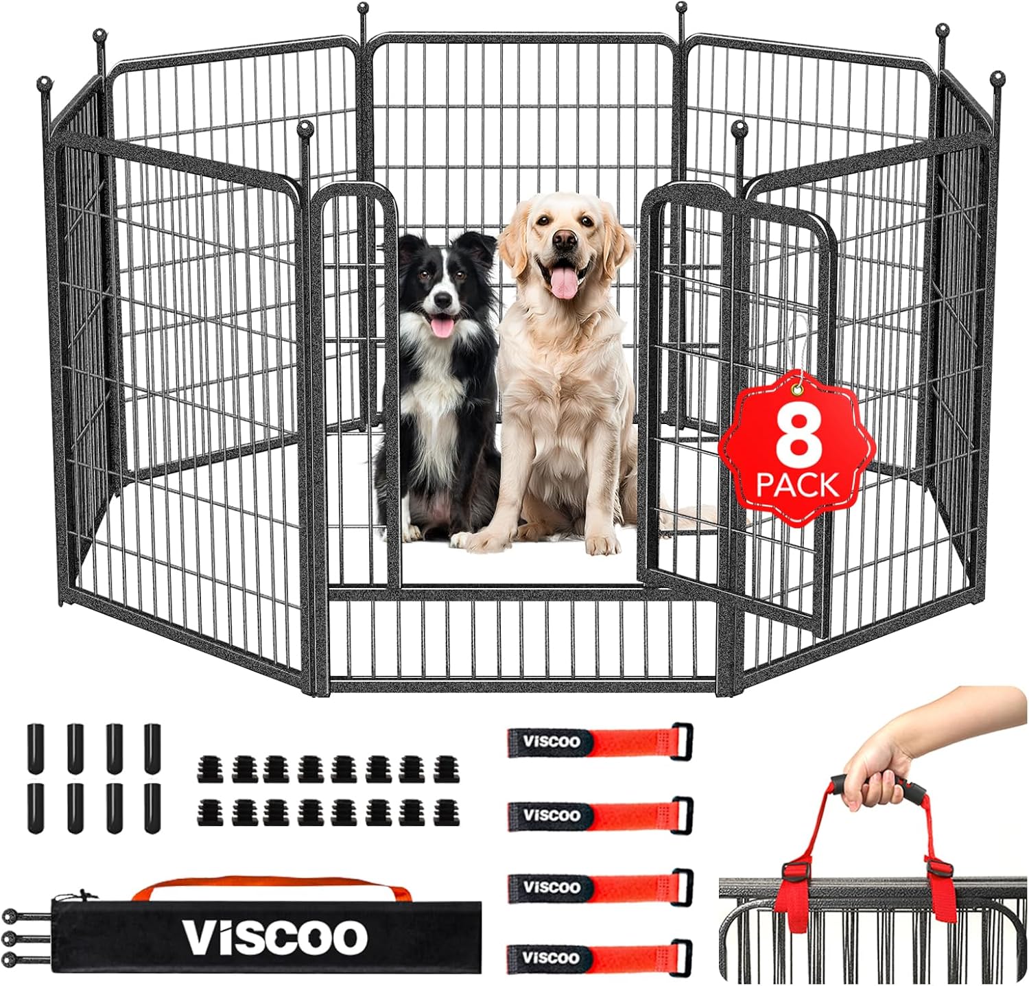 Dog Playpen Outdoor, 8 Panels 40" High Heavy Duty Metal Dog Pen, Pet Fence for L...