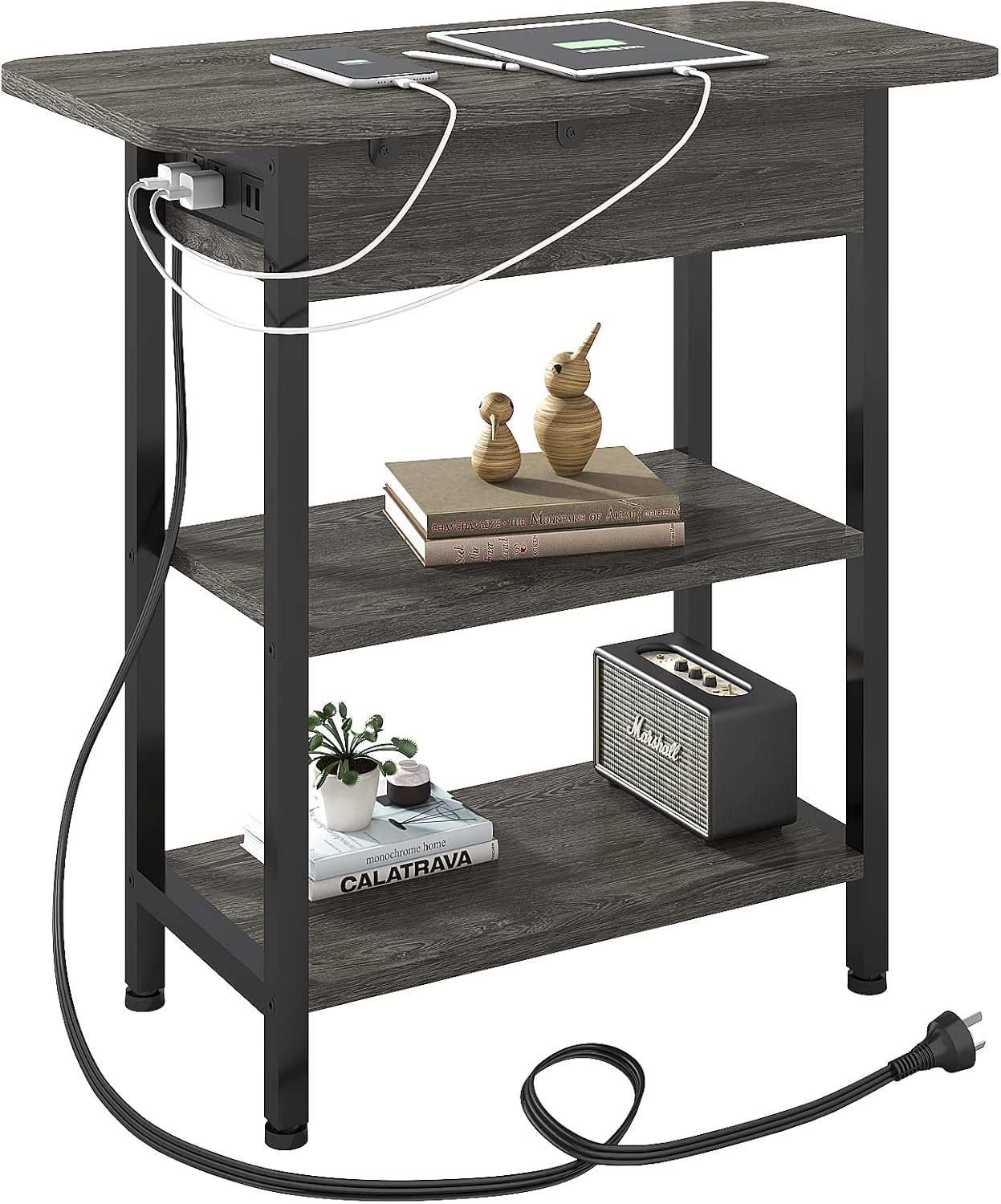 LIDYUK End Table with Charging Station, Flip Top Side Table with USB Ports and O...
