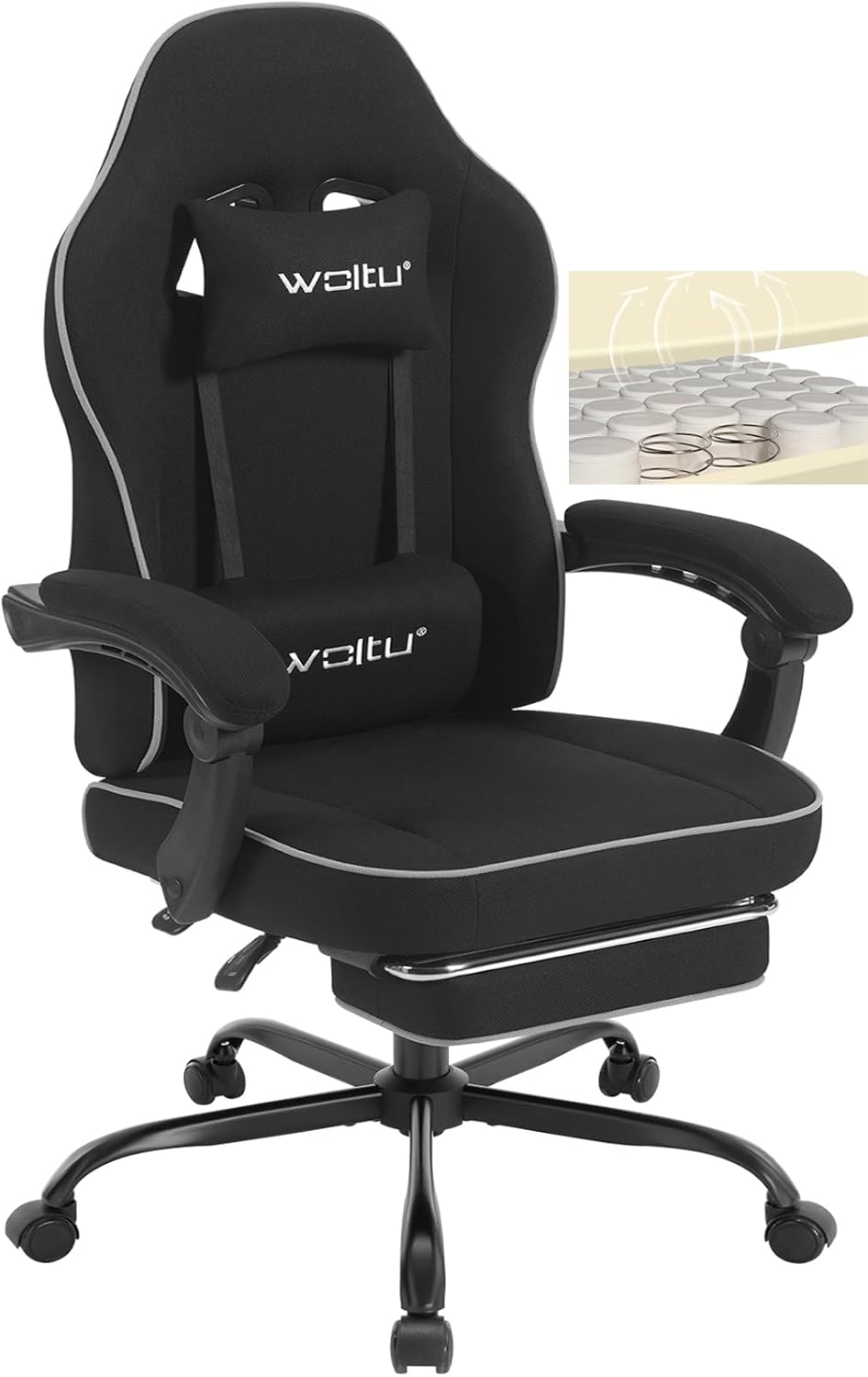 WOLTU Gaming Chair with Pocket Spring, Gaming Armchair 150 kg Load Capacity, Erg...