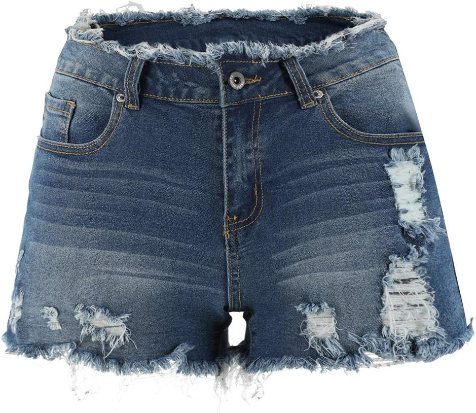 THUNDER STAR Ripped Jean Shorts for Women Mid Rise Frayed Raw Hem Stretchy Denim...