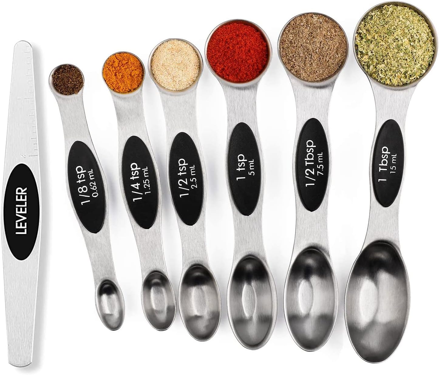 Magnetic Measuring Spoons Set Stainless Steel with Leveler, Stackable Metal Tabl...