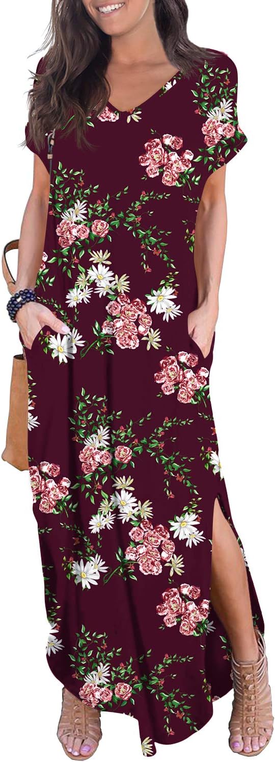 GRECERELLE Women Maxi Long Dress Summer Casual Short Sleeve V Neck Maxi Dresses...