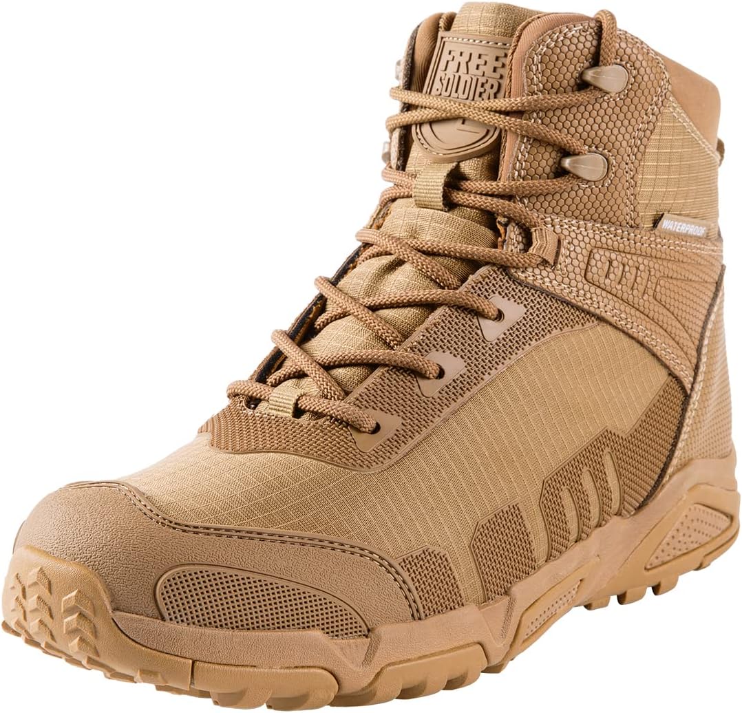 FREE SOLDIER Men's Waterproof Hiking Boots Lightweight Work Boots Military Tacti...