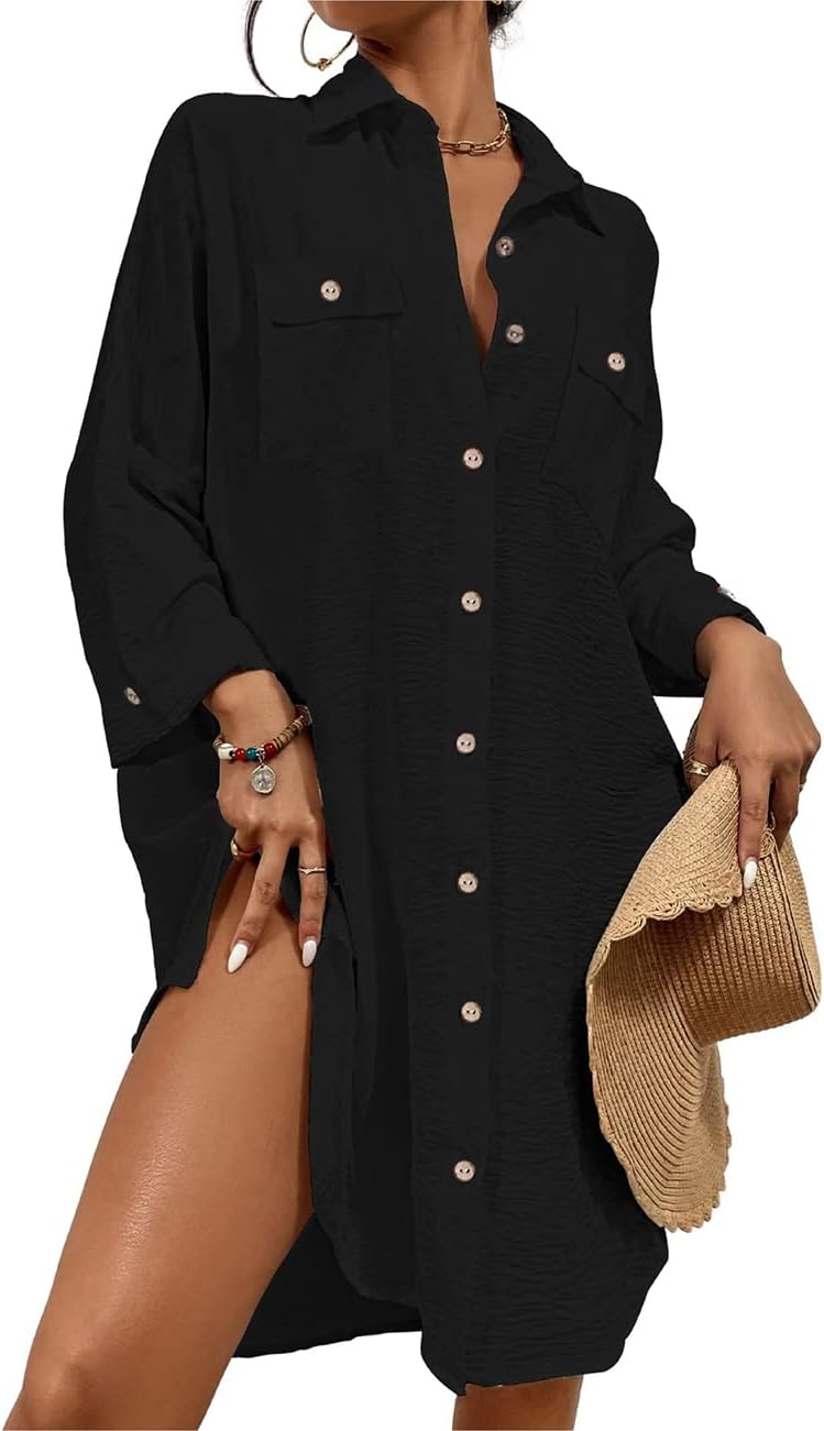 Bsubseach Womens Modern Swimsuit Cover Up Blouse Button Down Shirt Dresses Tops...