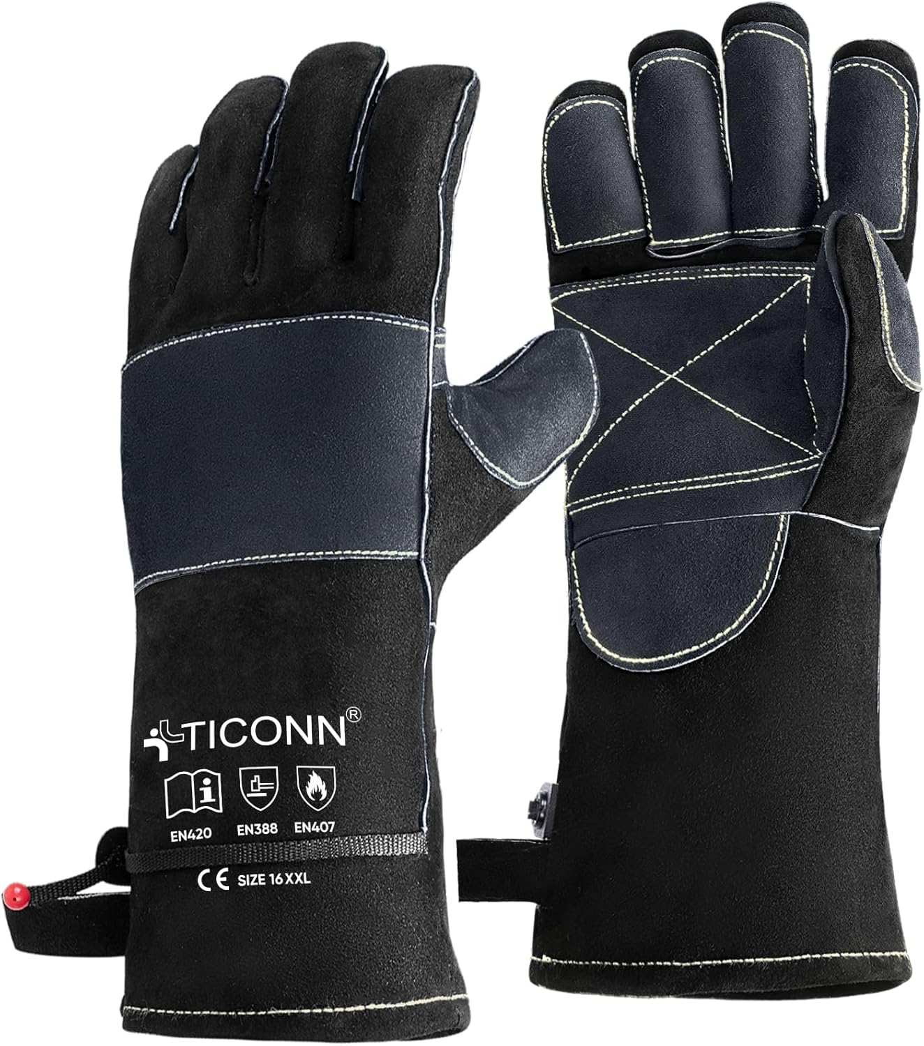 TICONN Welding Gloves, 1000°F Fire Heat Resistant Gloves Fireproof Leather Glove...