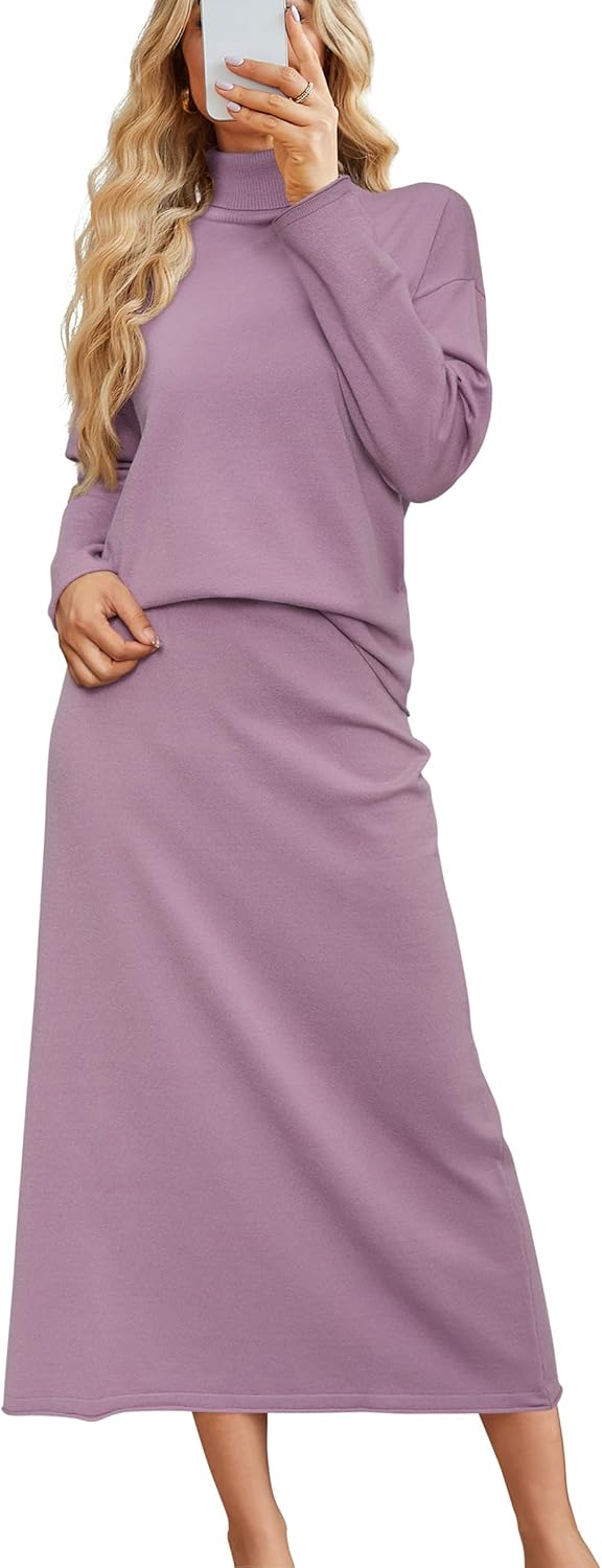 Arach&Cloz Womens 2 Piece Sweaters Sets Turtleneck Long Sleeve Tops Long Maxi Sk...