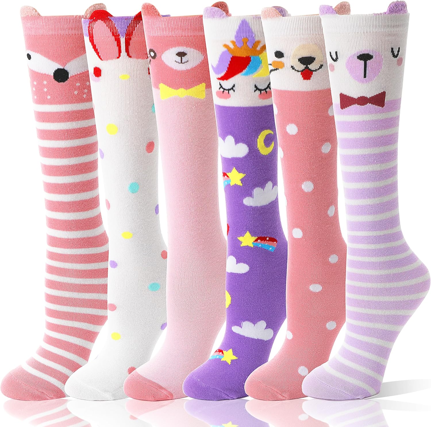 MOGGEI 6 Pairs Kids Girls Knee High Socks Gift Long Crazy Silly Tall Funny Boot...