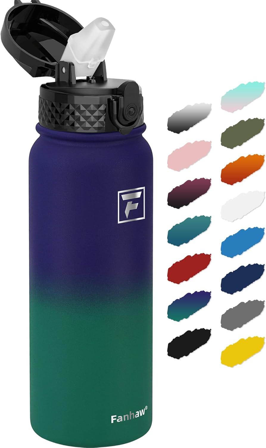 Fanhaw 600ml Stainless Steel Insulated Sports Water Bottles with Straw for Kids,...
