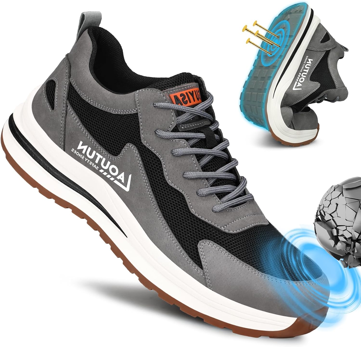 LAoutun Safety Trainers Men Steel Toe Cap Trainers Protective Safety Shoes Breat...