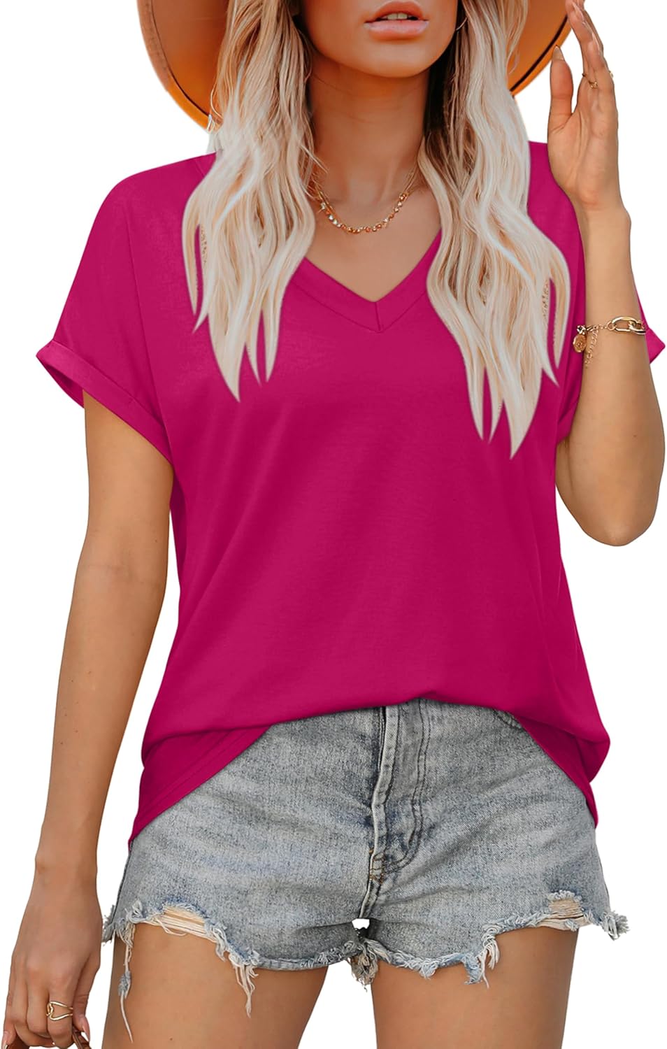 XIEERDUO Womens Summer Tops Short Sleeve Shirts Casual V Neck T Shirt Loose Fit...