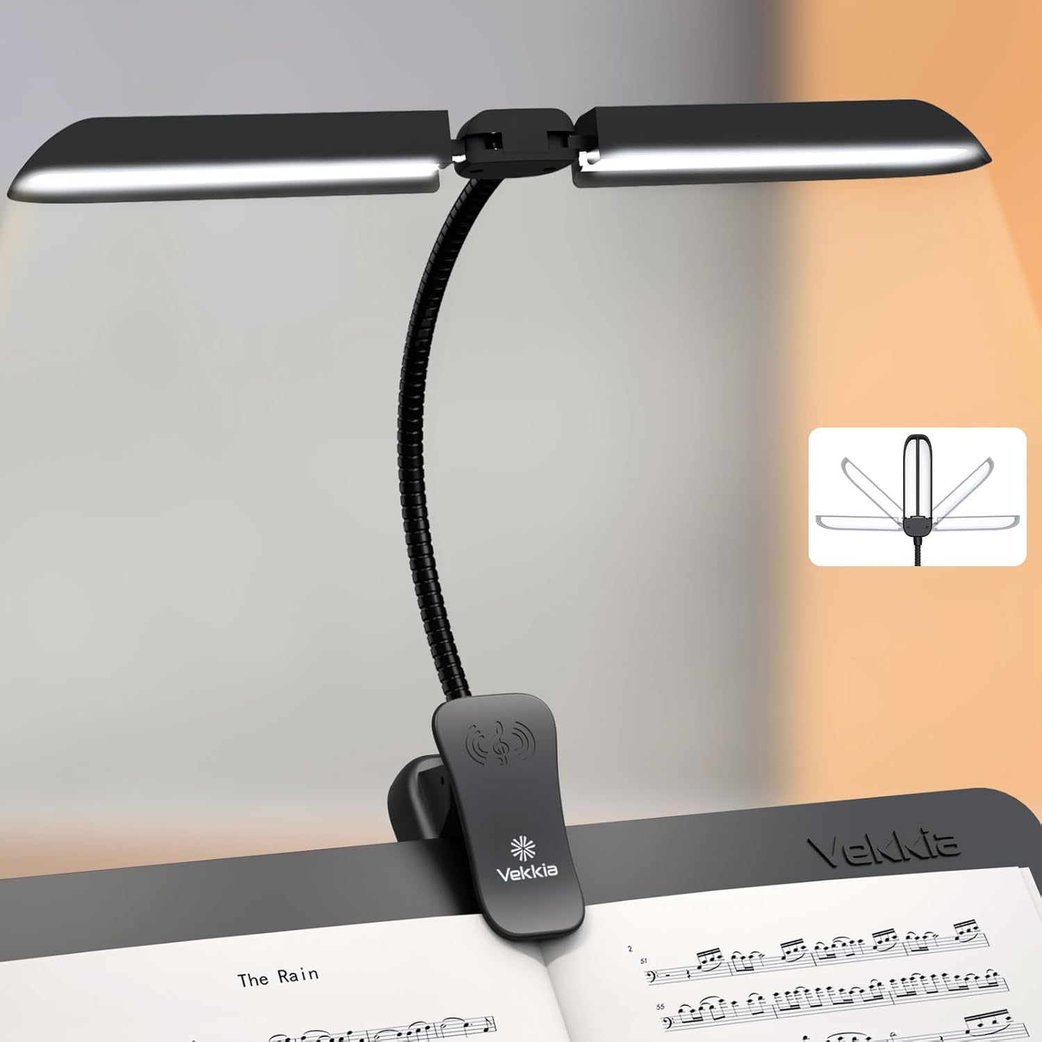 Vekkia Folding Music Stand Light - Portable 42 - Led Rechargeable, Super - Brigh...