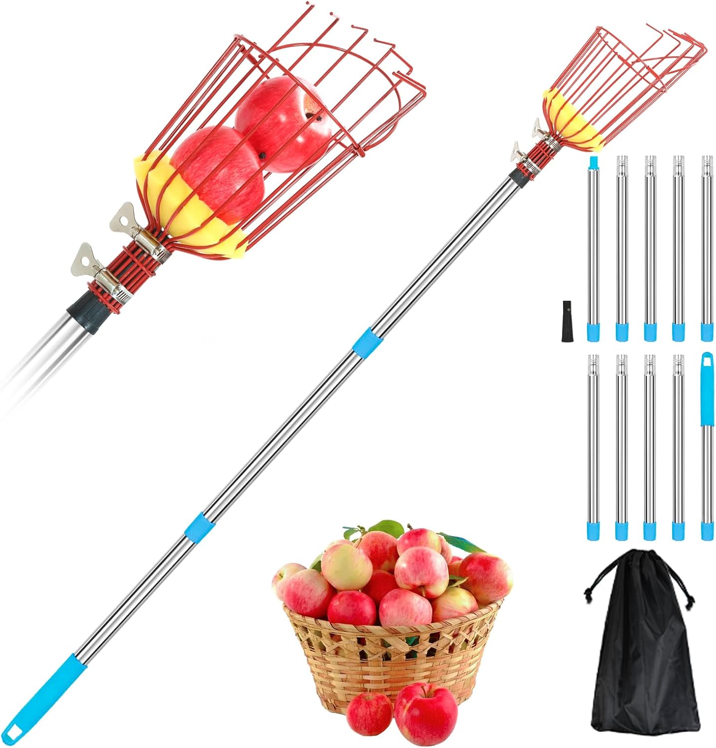 joyhalo Fruit Picker Polel with Basket, 13Ft Apple Picker with Adjustable Stainl...