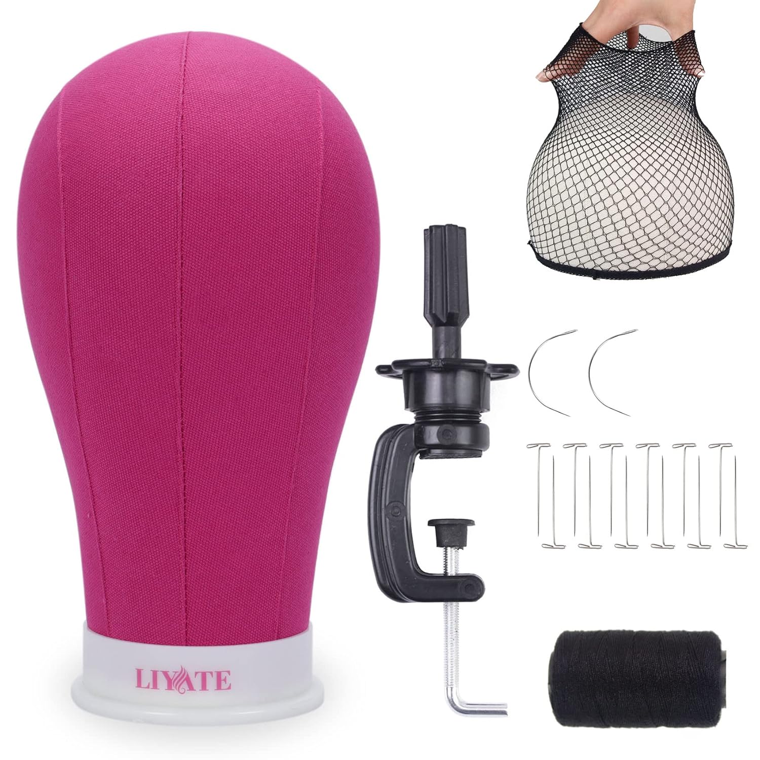 LIYATE 23 Inch Wig Head with Stand Colored Canvas Block Head Set for Wig Making...