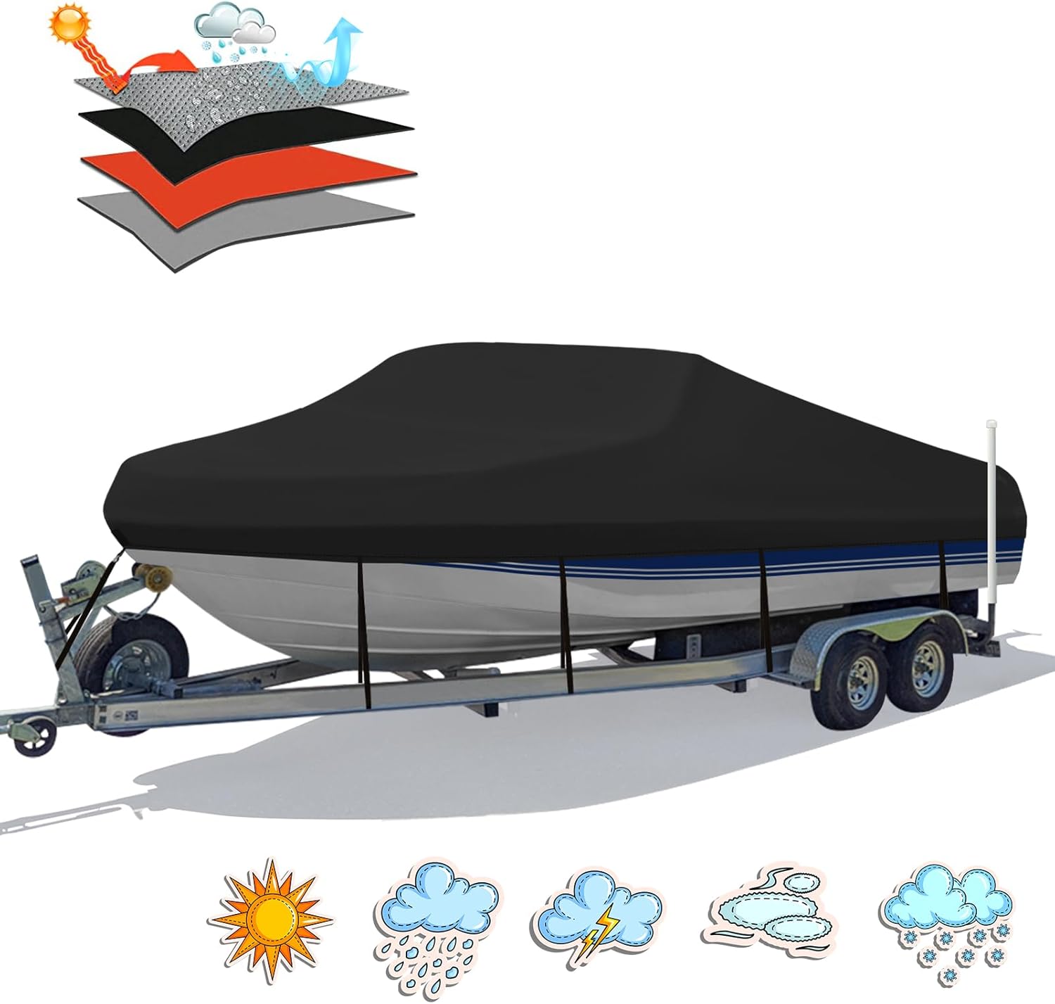 Heavy Duty 1200D PU Waterproof Boat Cover, 23'- 24' Trailerable Marine Grade Pol...