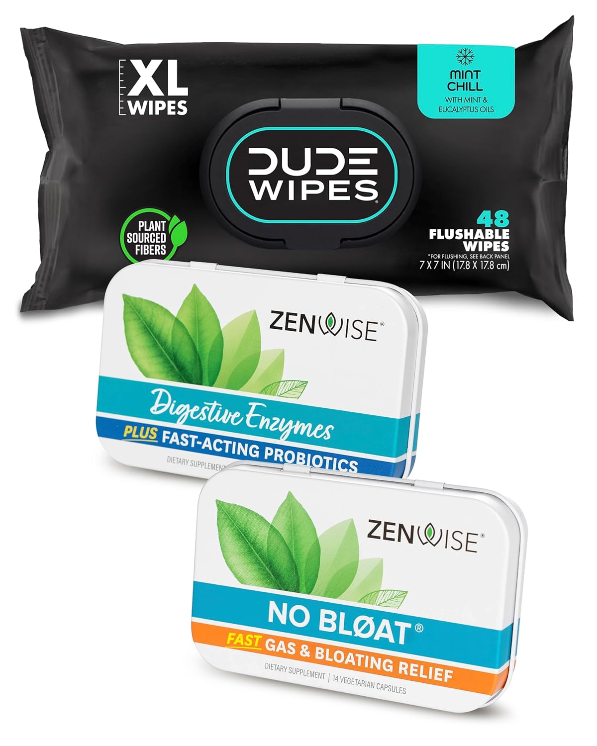 Dude Wipes + Zenwise #2 Plus Bundle – 48 Flushable Wipes + 15 Digestive Enzymes...