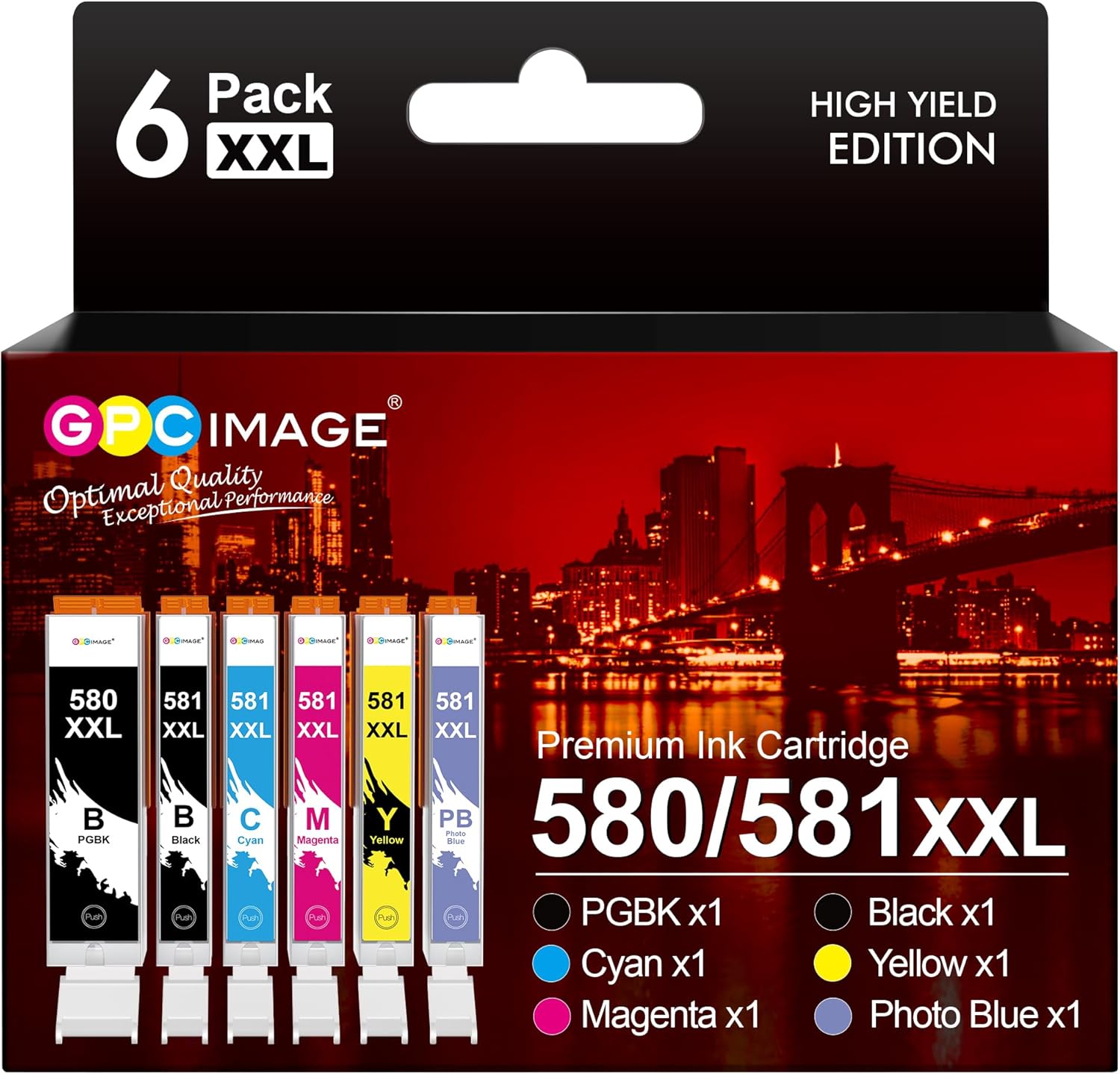 GPC Image 6-Pack PGI-580 CLI-581 XXL Compatible for Canon 580 581 Ink Cartridges...