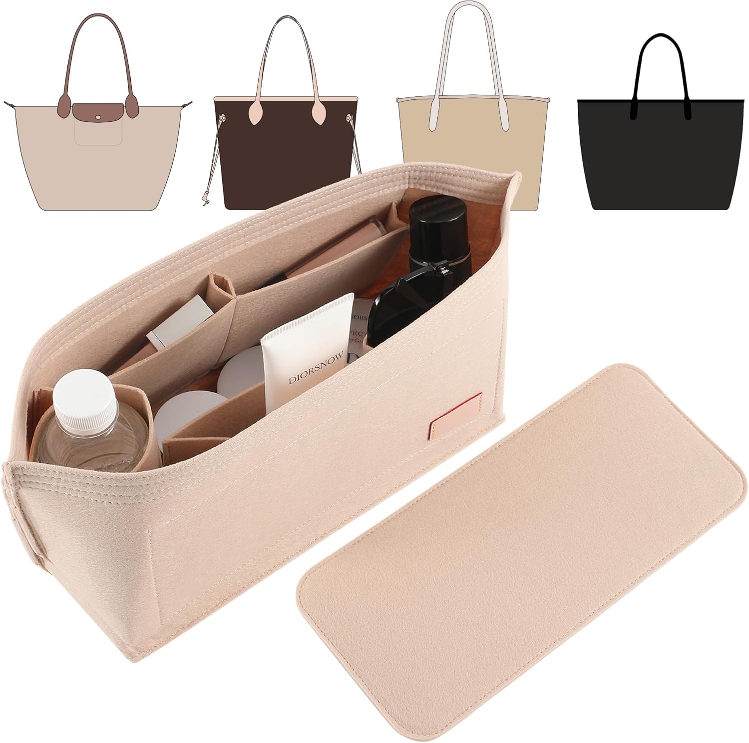 Doxo Purse Organizer Insert for Handbags & Base Shaper 2pc Set,Felt Organizer In...