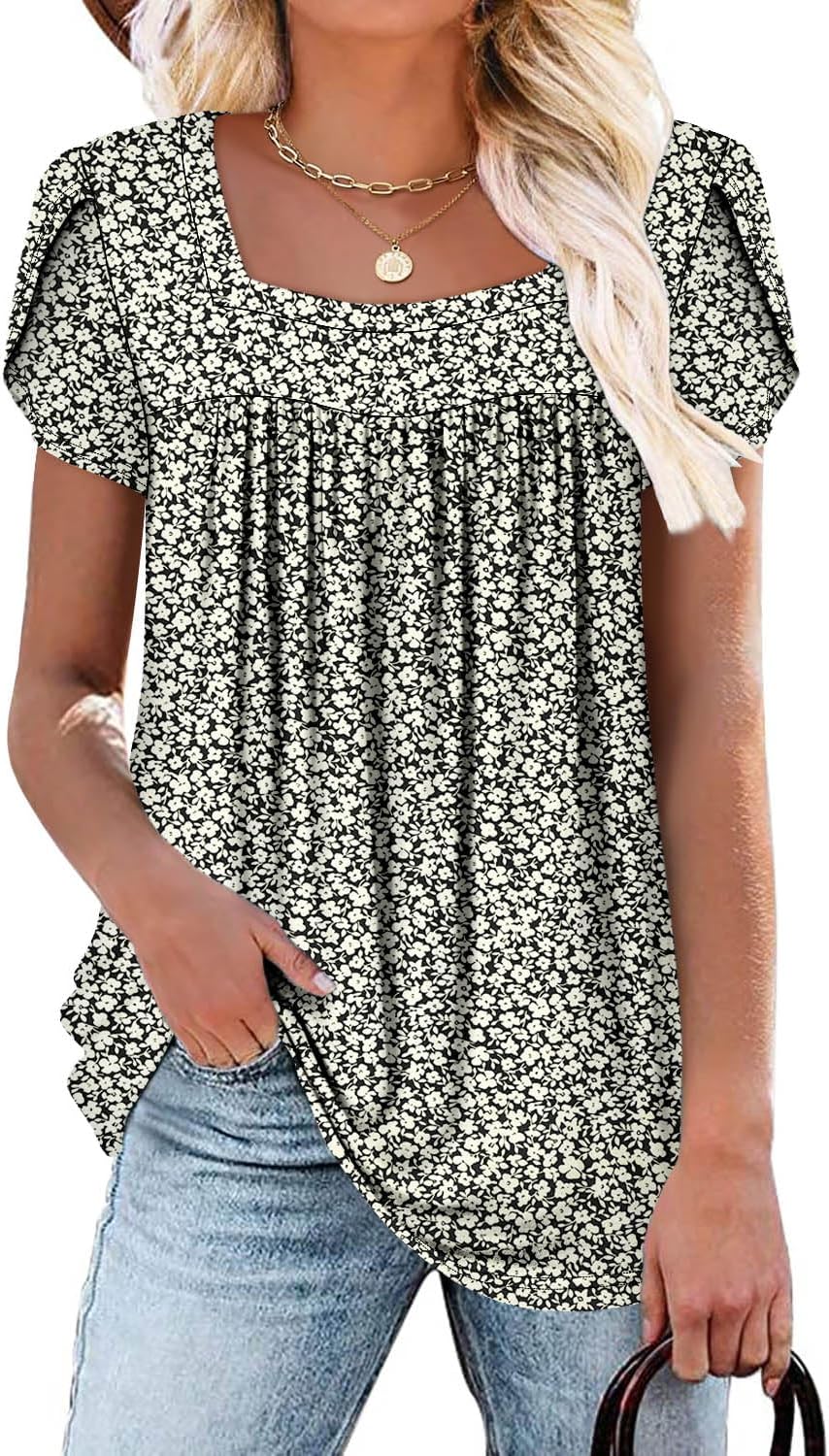CHICZONE Womens Tunic Tops Short Sleeve Blouse for Leggings Loose Fit Summer Squ...
